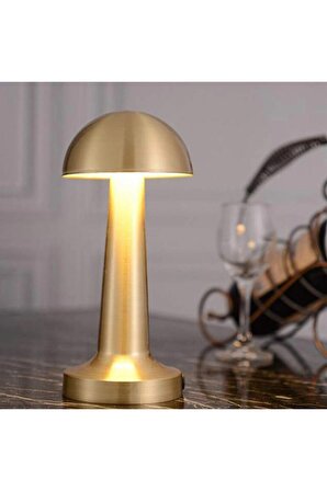 Masa Lambası Gece Lamba Mantar Model Usb Şarjlı Dekoratif Gold Renk Dokunmatik Gece Lamba