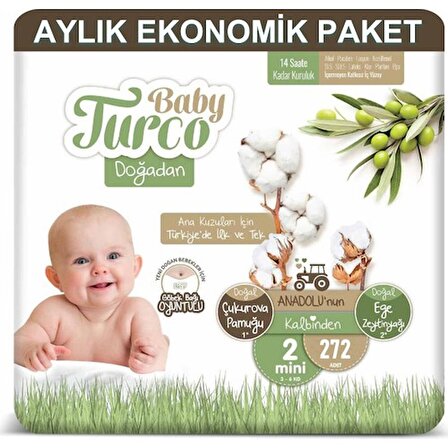 Baby Turco Doğadan 2 Numara Mini 272'li Bel Bantlı Bez