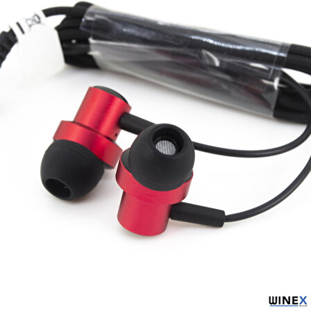 Global Mıknatıslı Metal Mikrofonlu Kablolu Kulakiçi Kulaklık Kırmızı WNE0103