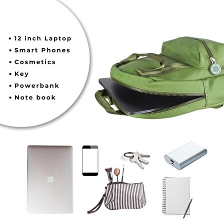 Heibe Unisex Backpack, Su Geçirmez, Günlük - Okul Sırt Çantası, Telefon - Tablet Bölmeli, Yeşil