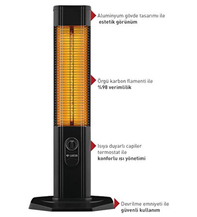 Lux Lxv 1800 2000 W Termostatlı Elektrikli Kule Tipi Infrared Isıtıcı 24 m2