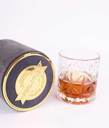 Perlotus Jupiter Seri Küre Mermer Doğal Viski Taşı ve Kadeh Viski Bardağı Premium Kadife Kutusunda