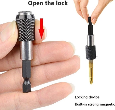 Hızlı Vidalama Adaptörü Bit Vidalama Uzatma Aparatı Manyetik Altıgen 1/4 Hex Bits Şaftlı 3 Parça