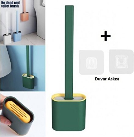 Silikon Banyo Tuvalet Klozet Temizleme Fırçası ve Tutucu ( Yeşil ) Silikon Bükülebilir Fırça Seti