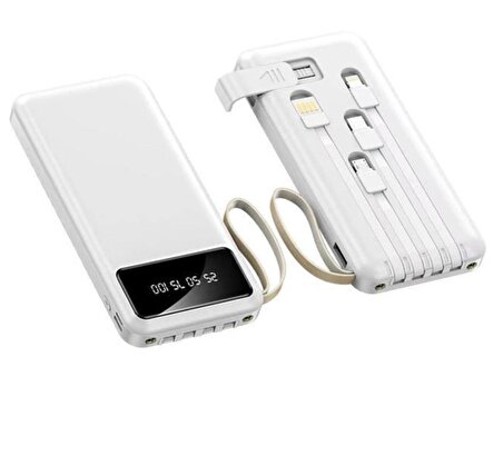 Torima 10000 Mah. Hızlı Şarj Özellikli Dijital Göstergeli 4 Çıkışlı Powerbank Beyaz