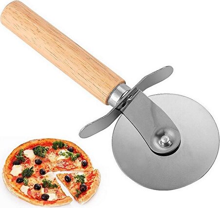  Ahşap Saplı Çelik Bıçaklı Lüx Pizza Kesici Pizza Hamur Dilimleyici Kesici Büyük Boy
