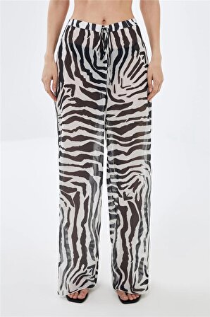 Zebra Desenli  Şifon Plaj Pantolon