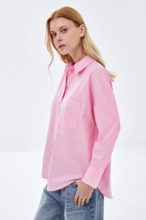 Pembe Oversize Poplin Gömlek