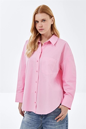 Pembe Oversize Poplin Gömlek