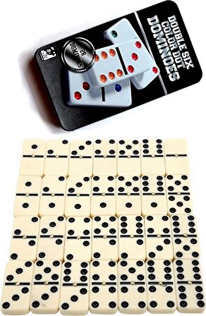 Büyük Boy Domino Oyun Seti Seramik Metal Kutulu 5 x 2,5 x 1 cm