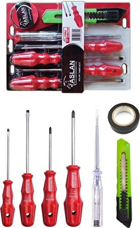 7 Parça Tamir Seti 4'lü Tornavida Seti + Kontrol Kalemi + Maket Bıçağı + Elektrik Bandı