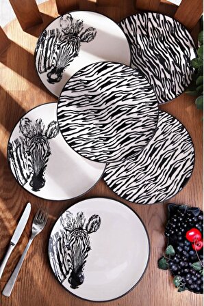 Kosova Zebra Desenli 6 lı Pasta Tabağı Seti 21 cm