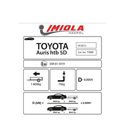 Hakpol-Toyota Auris Hatchback 5 Kapılı 10/2012 Ve Sonrası Çeki Demiri