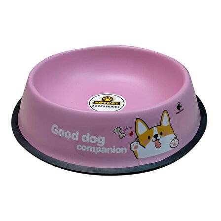 Keypet Renkli Çelik Kedi ve Köpek Mama Kabı 23 cm (Pembe)