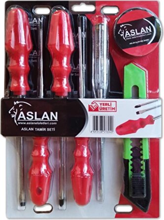 Aslan 7'li Tamir Seti / 4'lü Tornavida Seti Kontrol Kalemi Maket Bıçağı Elektrik Bandı