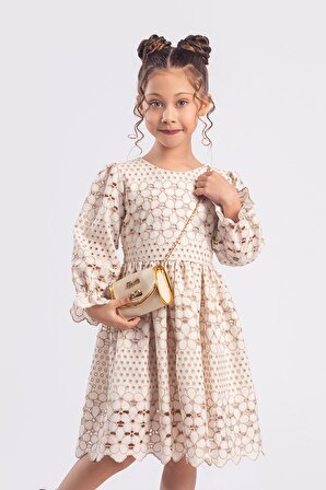 Kız Çocuk Çantalı Çiçek Nakışlı Elbise ELB.2523