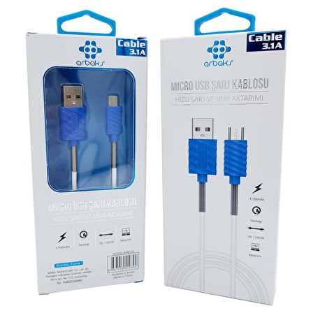 Micro 3.1A Mavi Yaylı Usb Şarj Kablosu Arbaks Arb039