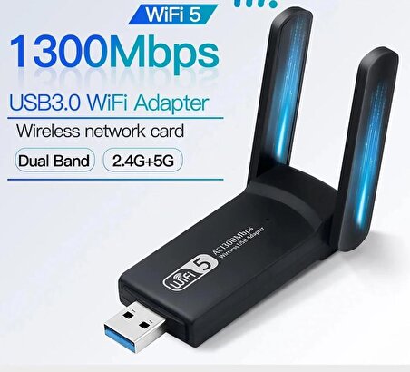 Kablosuz WiFi USB3.0  adaptörü 1300Mbps  Dual Band 2.4G 5Ghz kablosuz WiFi anten USB Ethernet ağ kartı