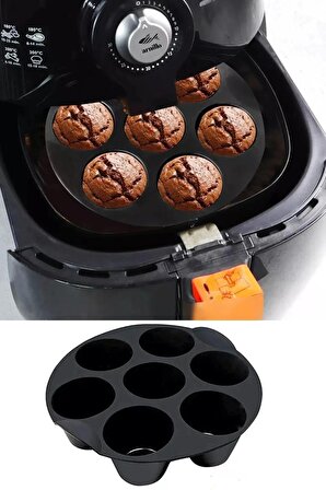 Airfryer Silikon 7'li Muffin Kek Kalıbı - Kek Ve Çörek Pişirme Kabı Silikon Kalıp Siyah - (bpa Free)