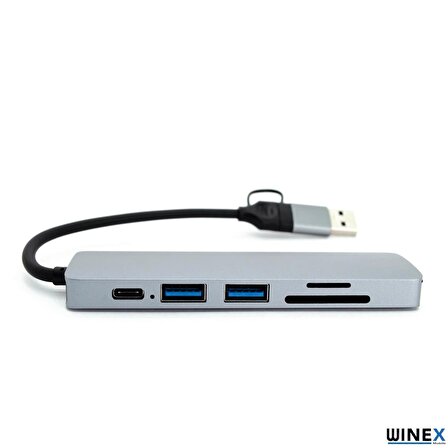 Global 6in1 UsbA ve Type-C to 3x USB3.0, TF, SD, Type-C Çoklayıcı Hub Adaptör WNE0168