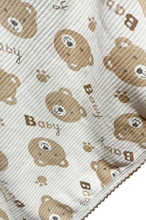 Ayıcık Baskılı Bebek Çift Katlı Penye Battaniye 80 x 90 Bebek Battaniyesi