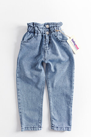 Yüksek Bel Kız Çocuk Kot Pantolon Çocuk Jean