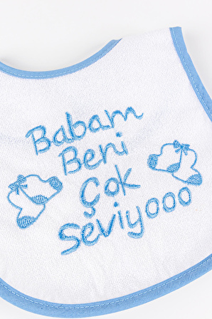 Babam Beni Çok Seviyo Yazılı Erkek Bebek Mama Önlüğü