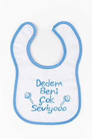 Dedem Beni Çok Seviyo Yazılı Erkek Bebek Su Geçirmez Mama Önlüğü