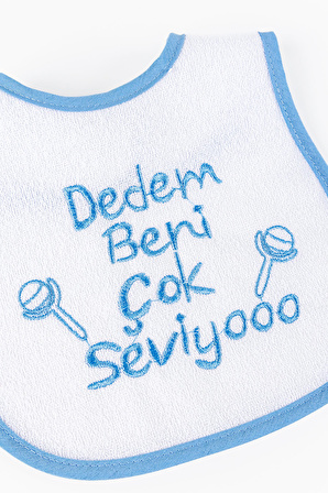 Dedem Beni Çok Seviyo Yazılı Erkek Bebek Su Geçirmez Mama Önlüğü