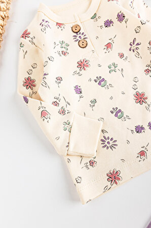 Çiçek Desenli Kız Bebek Pijama Takımı 2'li Bebek Takım