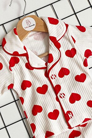 Kalp Baskılı Yakalı Bebek Pijama Takımı