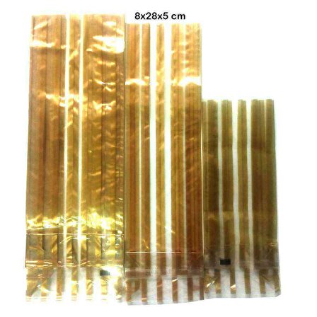OPP Kare Taban Körüklü Torba Gold Çizgili 8x28x5 cm 100 ADET
