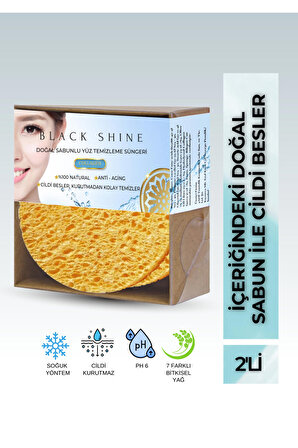 Black Shine BS Yüz Temizleme Süngeri - Kolajen Katkılı Doğal Sabunlu 2X KRM0103