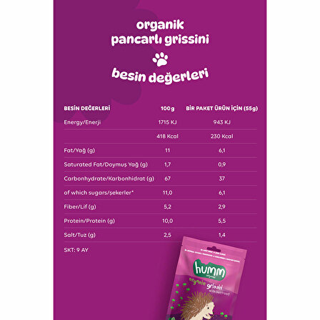 humm organic Organik Vegan Pancarlı Grissini 55 gr