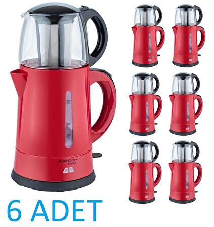 Awox Teaplus (6 ADET) Elektrikli Cam Demlikli Çaycı Çay Makinesi KIRMIZI 3100 ML 2000 WATT