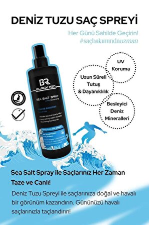 Black Red Sea Salt Spray Orta Tutuşlu Hacimlendirici Anti UV Deniz Tuzu Saç Spreyi 200 Ml