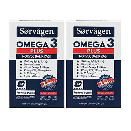 Sorvagen Omega-3 Plus 1200 Mg Norveç Balık Yağı 60 Kapsül 2'li Paket