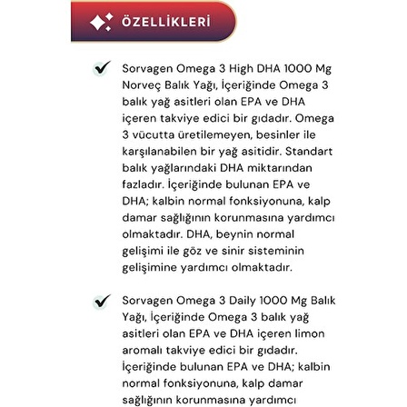 Sorvagen Omega 3 High Dha Saf Norveç Balık Yağı, 1000 Mg ve Adet Omega 3 Daily Saf Balık Yağı, 50 Kapsül