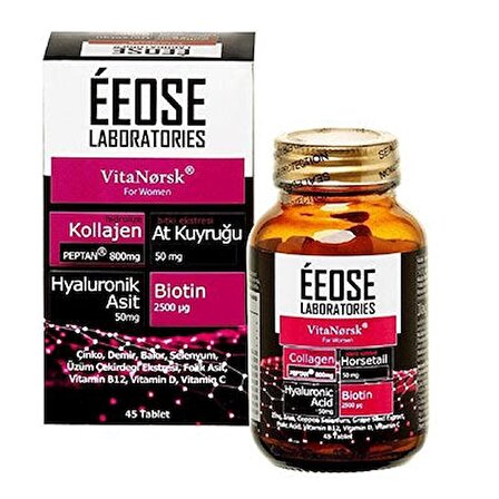 Eeose VitaNorsk Collagen Tablet for Woman ( Kollajen + Hyaluronik Asit + Atkuyruğu + Biotin + C Vita