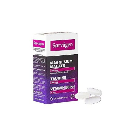 Sorvagen Magnesium Malat Taurin Vitamin B6 60 Tablet 8680057351748