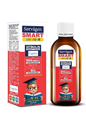 Sorvagen Smart Kids Sitikolin, DHA, Omega 3, B12 ve Norveç Balık Yağı Sıvı Form 150 ml
