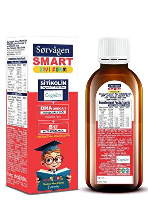 Sorvagen Smart Kids Sitikolin, DHA, Omega 3, B12 ve Norveç Balık Yağı Sıvı Form 150 ml