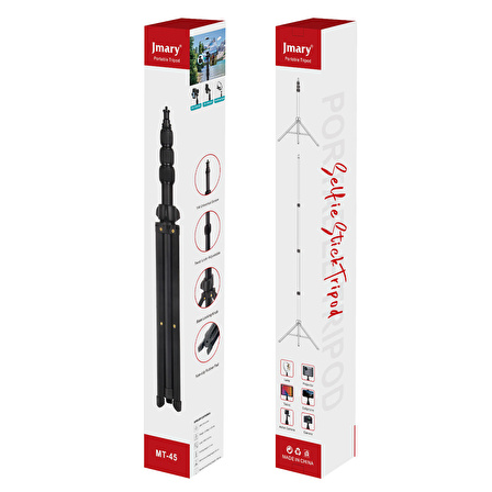 Jmary MT-45 Tripod 168 cm 360 Derece Dönebilen Başlık 3 Kademeli Yükseklik Ayarı