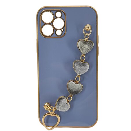 Apple iphone 12 Pro Lüx Kalp Zincirli Silikon Kılıf