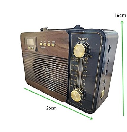 Şarjlı Klasik Nostaljik Görünümlü Fenerli Nostaljik Radyo Bluetooth Hoparlör ve Saat YS-602BT