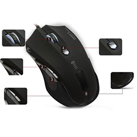 RAMPAGE SMX-R5 USB Led Aydınlatmalı 4000dpi Gaming Optic Siyah Mouse
