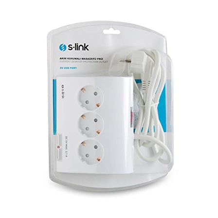 S-Link SPG9-5-15 Akım Koruma ve 2 Adet 2.1A Usb Şarj Soketli Beşli Masaüstü Grup Priz - 18813