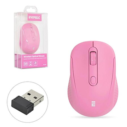 MOUSE KABLOSUZ WIRELESS 2.4GHZ 1600DPI PEMBE EVEREST SM-300