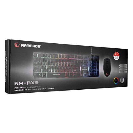 Rampage Km-rx9 Cypher Siyah Usb Gökkuşağı Zemin Aydınlatmalı Q Standart Oyuncu Klavye + Mouse Set