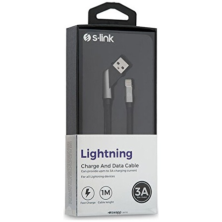 S-link Swapp SW-C670 1M 3A iPhone Lightning Çapraz Uçlu Şarj Kablosu - Kırmızı/Gri 